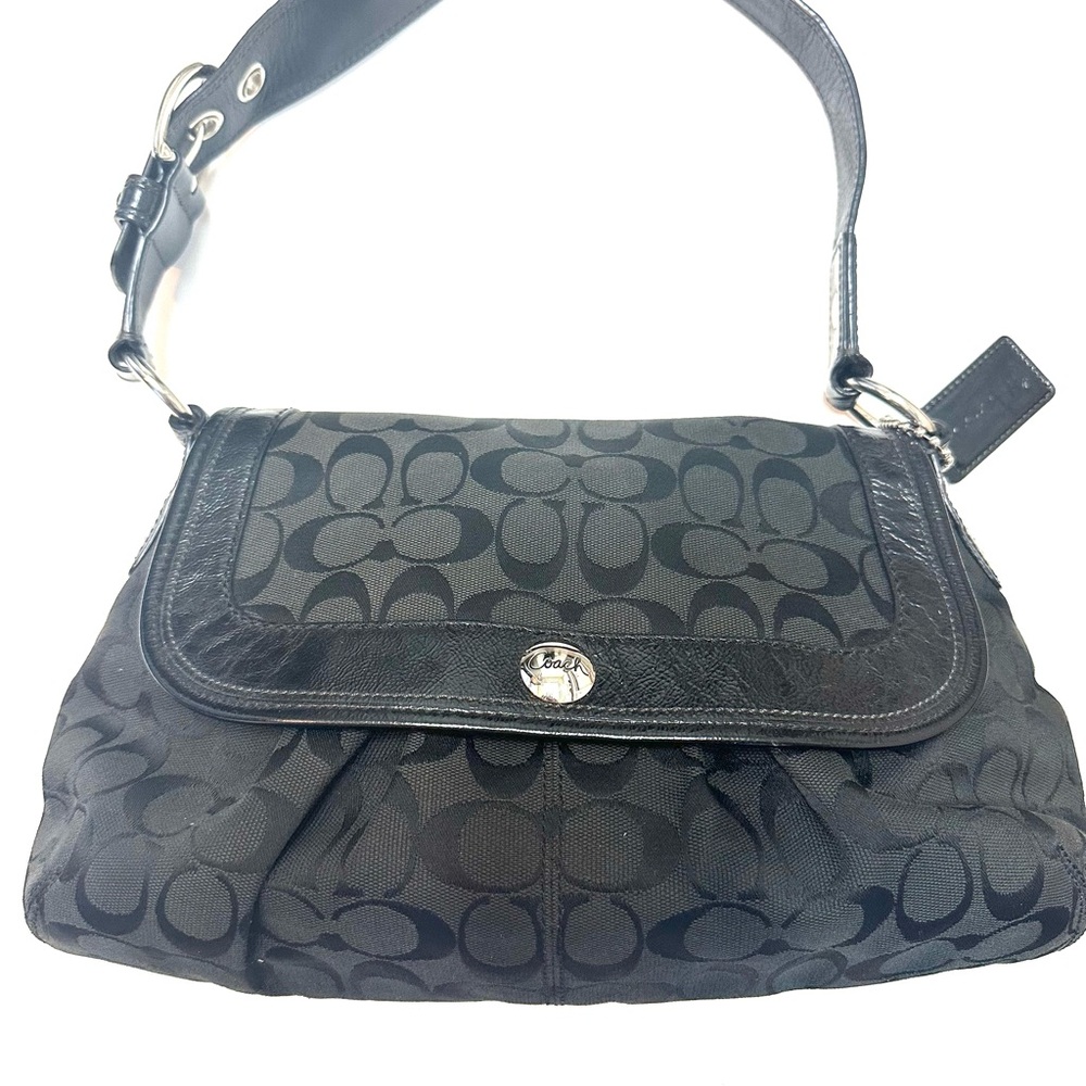 Coach Black Hobo Signature Monogram Shoulder Bag